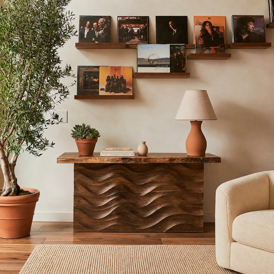 Wave Front Natural Solid Wood Sideboard Cabinet with Concealed Storage - Livewoodcraft