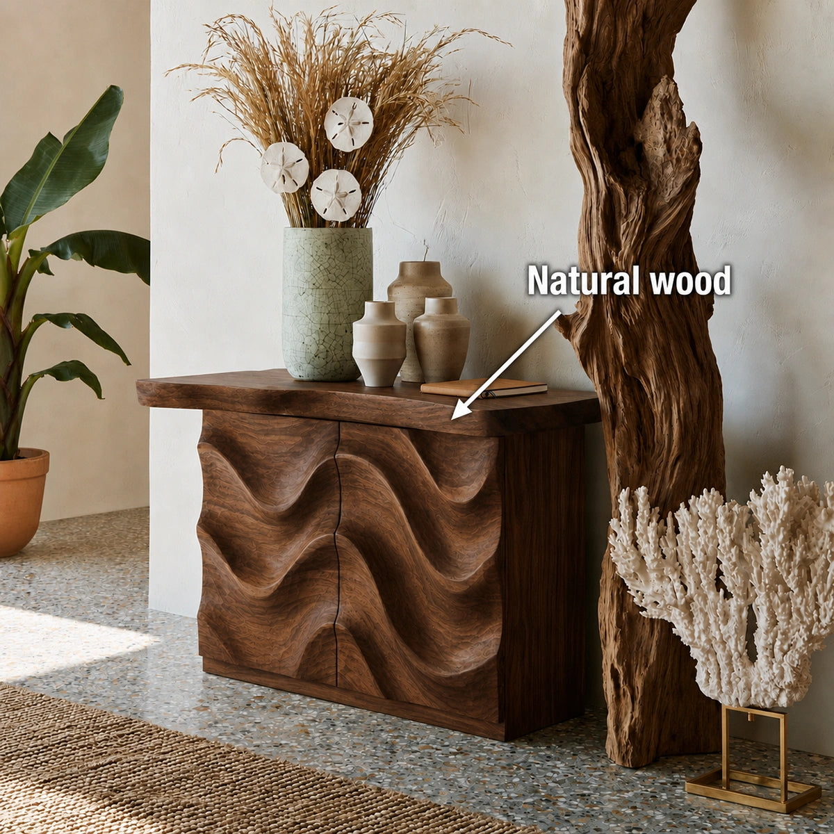 Wave Front Natural Solid Wood Sideboard Cabinet with Hidden Storage - Livewoodcraft - 10