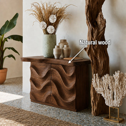 Wave Front Natural Solid Wood Sideboard Cabinet with Hidden Storage - Livewoodcraft - 10