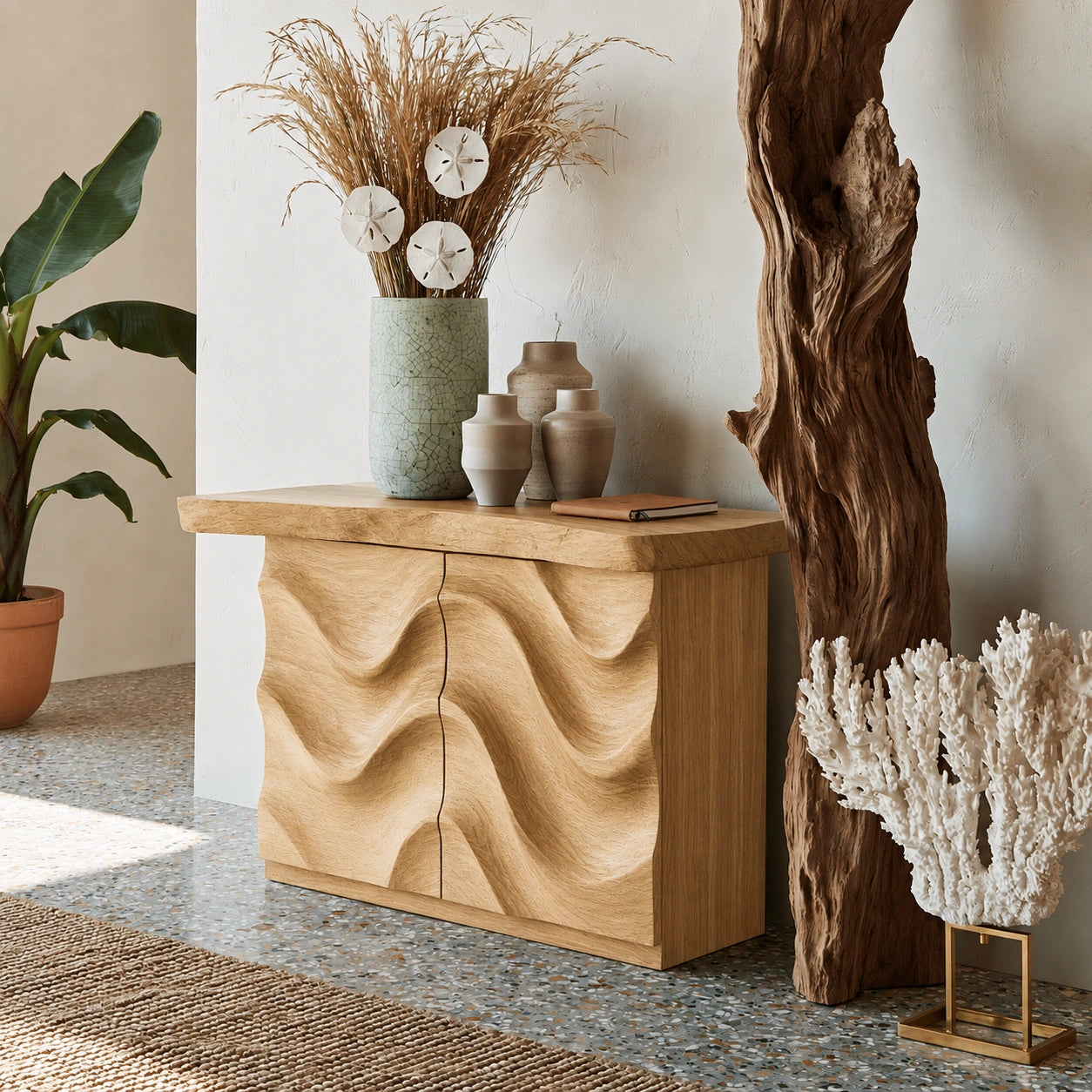 Wave Front Natural Solid Wood Sideboard Cabinet with Hidden Storage - Livewoodcraft - 3
