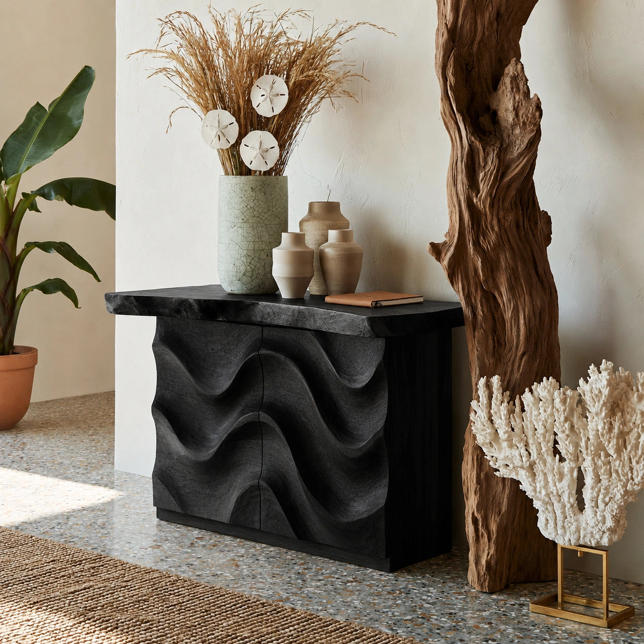 Wave Front Natural Solid Wood Sideboard Cabinet with Hidden Storage - Livewoodcraft - 4