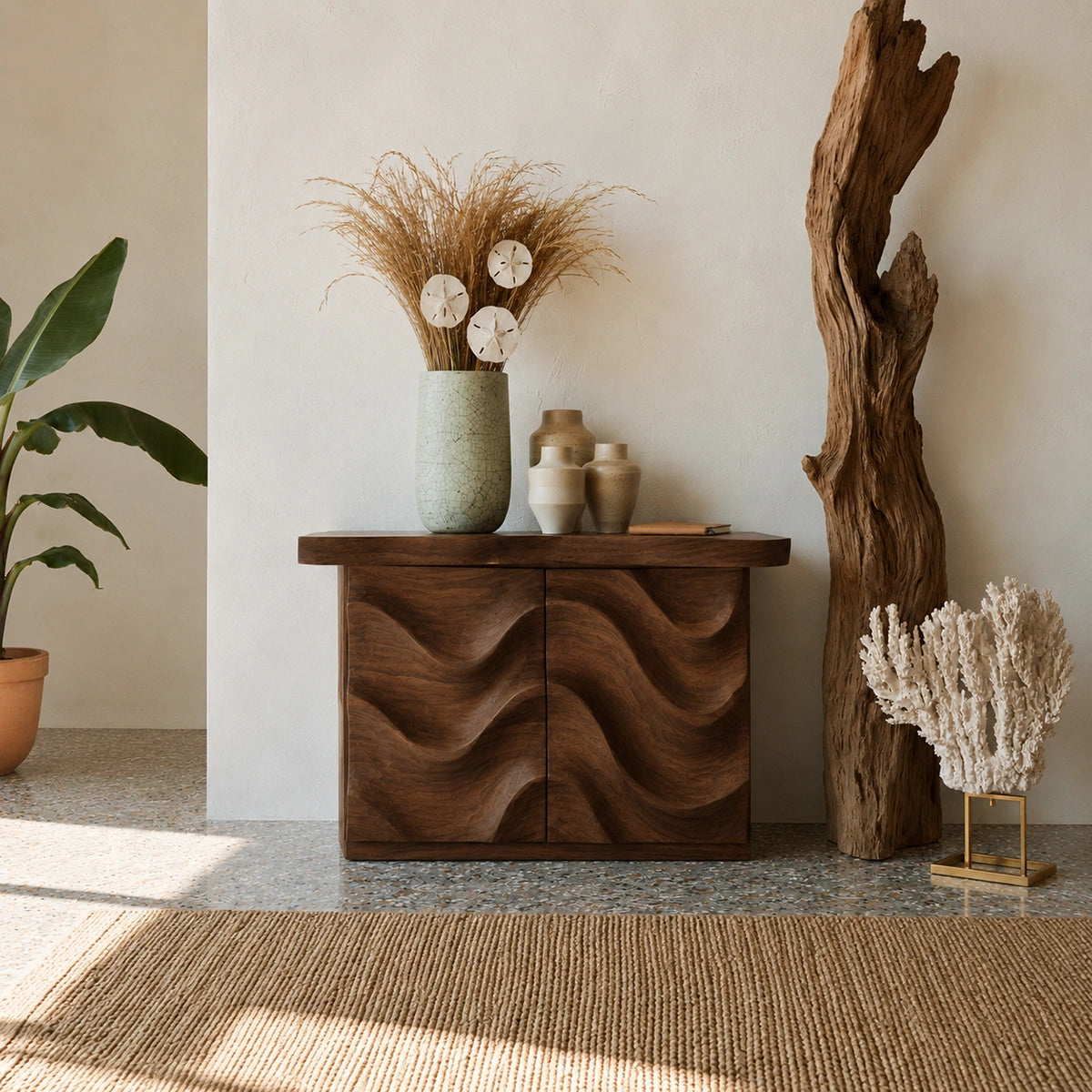 Wave Front Natural Solid Wood Sideboard Cabinet with Hidden Storage - Livewoodcraft - 6