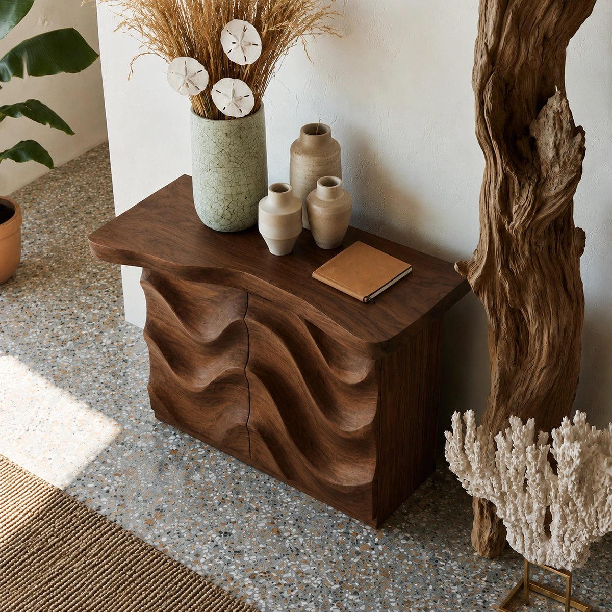 Wave Front Natural Solid Wood Sideboard Cabinet with Hidden Storage - Livewoodcraft - 7