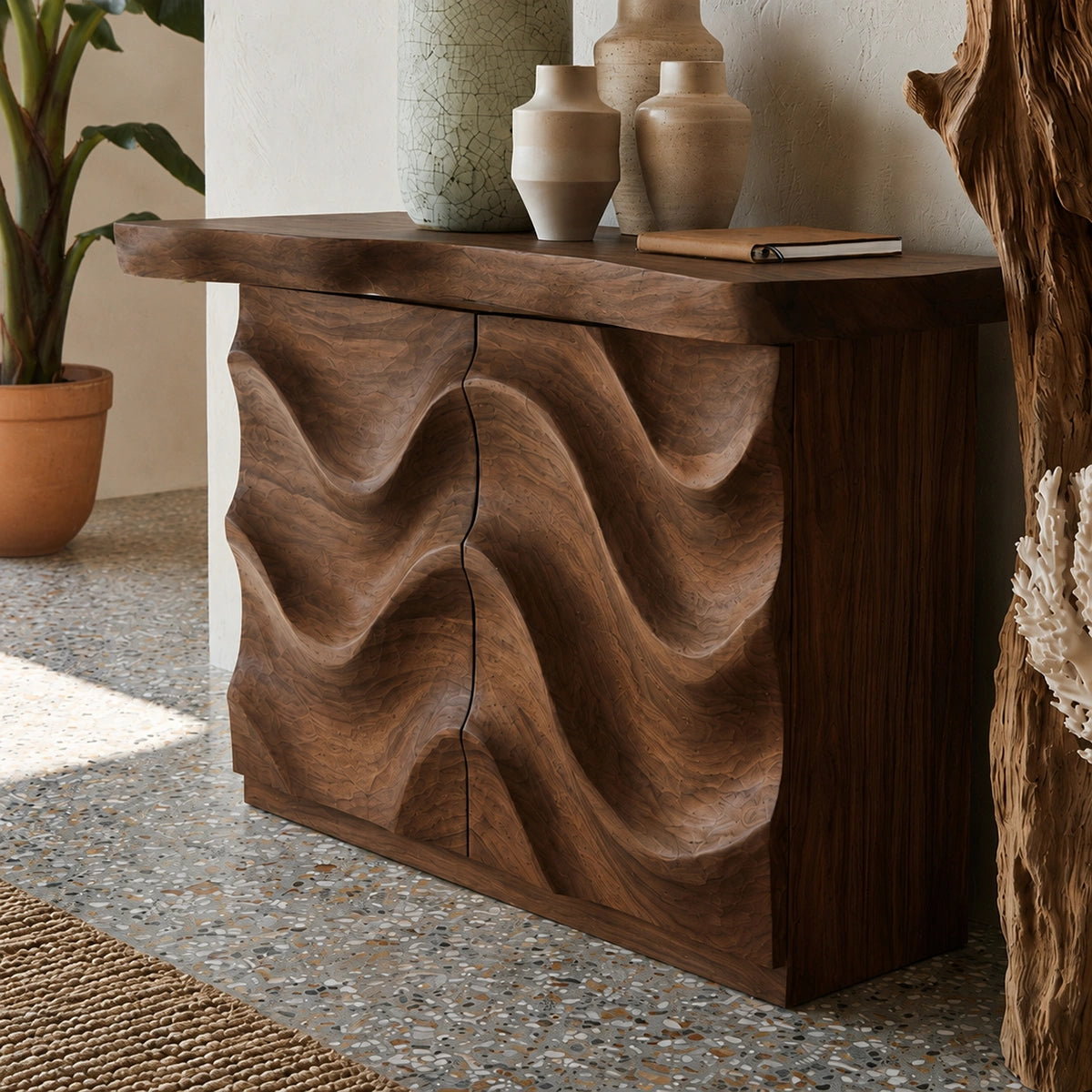 Wave Front Natural Solid Wood Sideboard Cabinet with Hidden Storage - Livewoodcraft - 8
