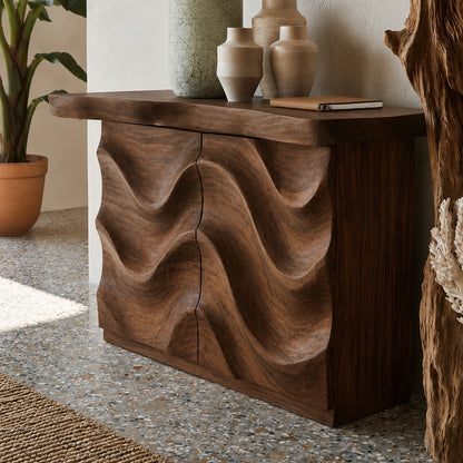 Wave Front Natural Solid Wood Sideboard Cabinet with Hidden Storage - Livewoodcraft - 8