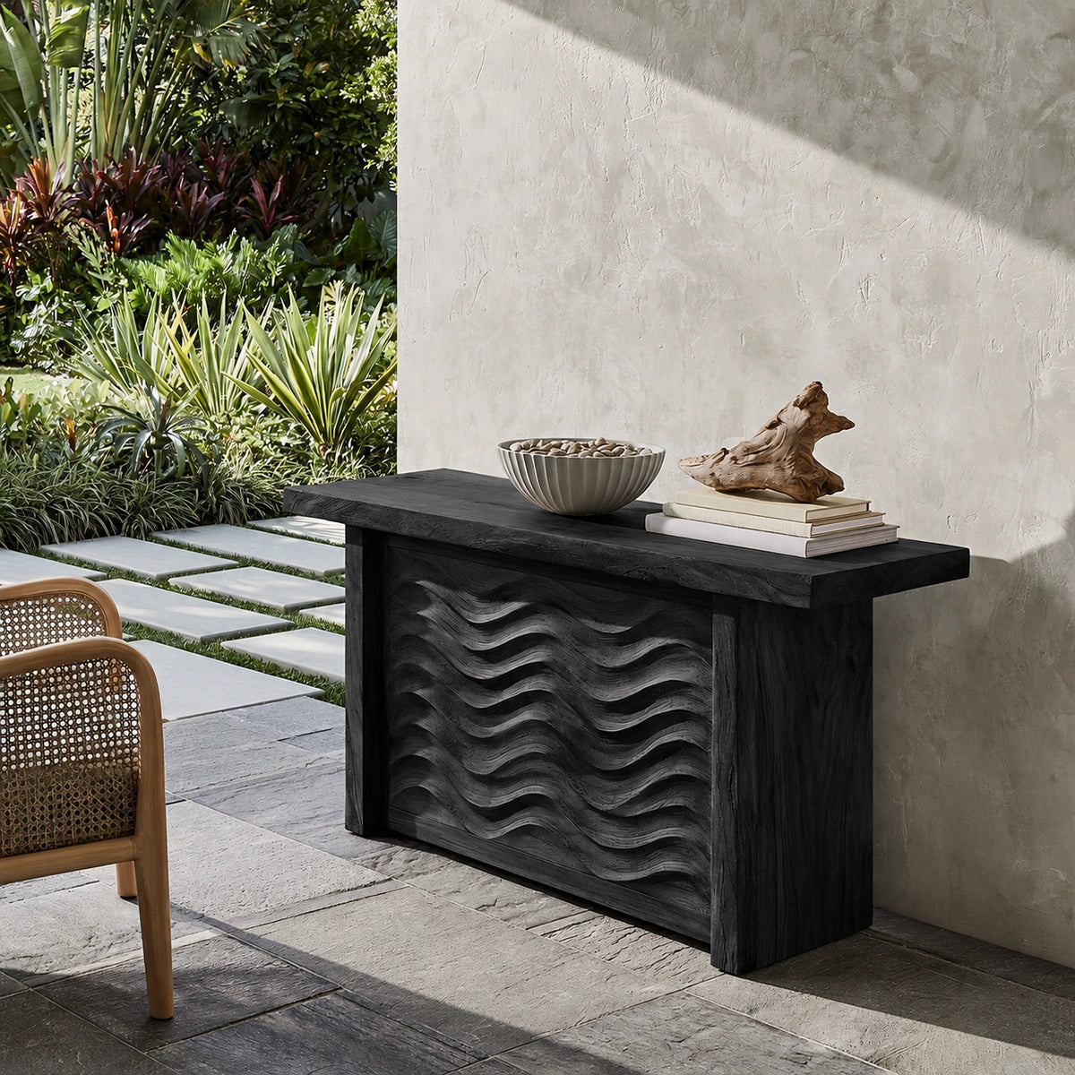 Wave Front Natural Solid Wood Sideboard Cabinet with Hidden Storage - Livewoodcraft - 8368 - 4