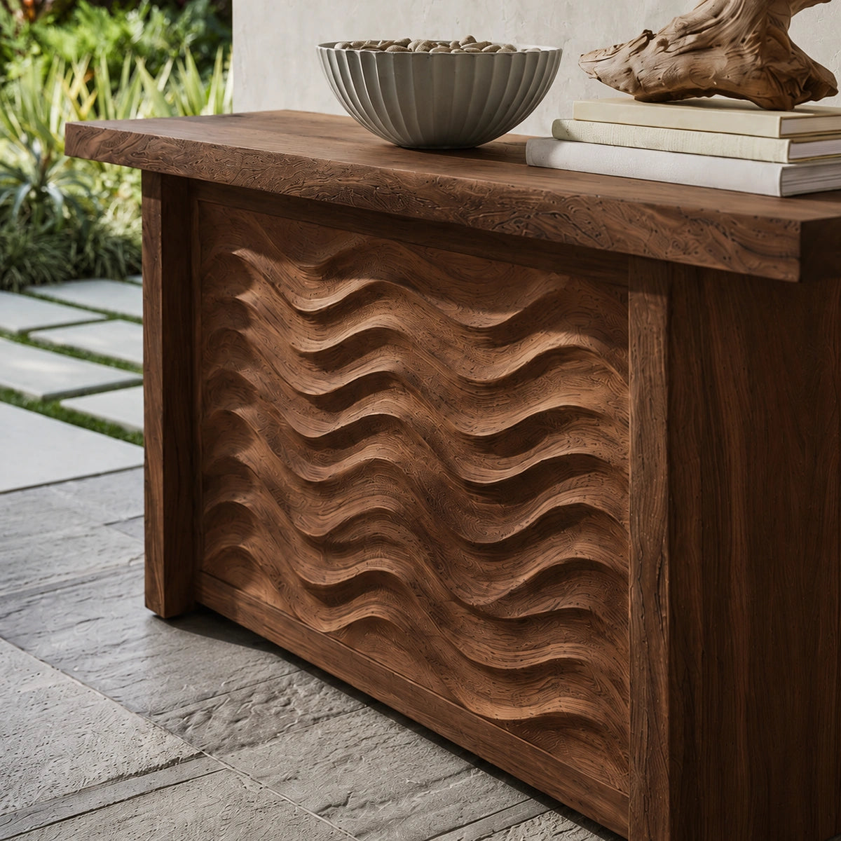 Wave Front Natural Solid Wood Sideboard Cabinet with Hidden Storage - Livewoodcraft - 8368 - 5