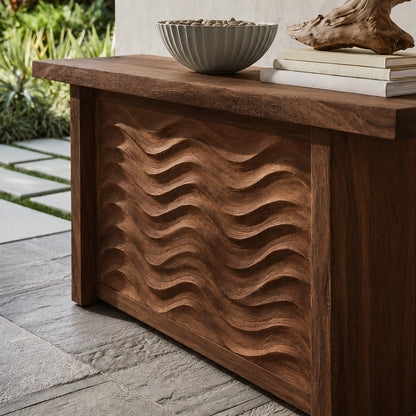 Wave Front Natural Solid Wood Sideboard Cabinet with Hidden Storage - Livewoodcraft - 8368 - 5