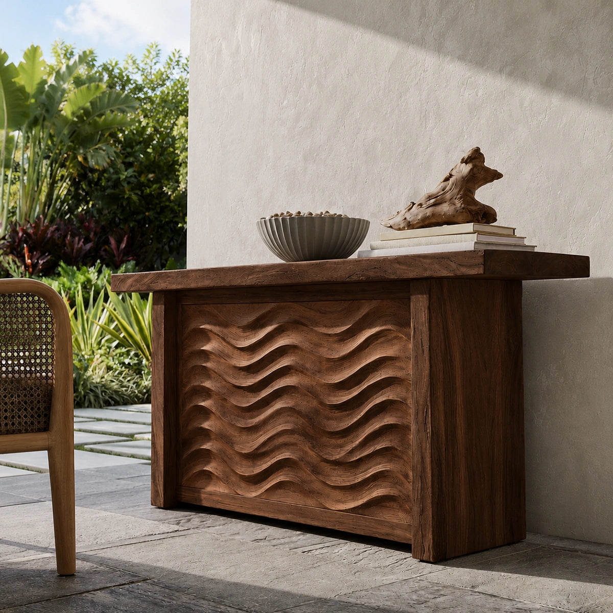 Wave Front Natural Solid Wood Sideboard Cabinet with Hidden Storage - Livewoodcraft - 8368 - 8