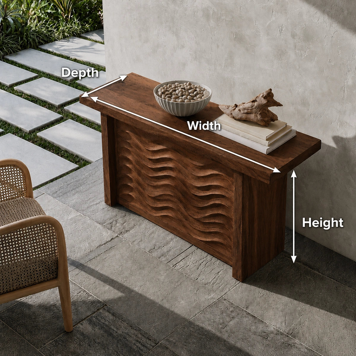 Wave Front Natural Solid Wood Sideboard Cabinet with Hidden Storage - Livewoodcraft - 8368 - 9