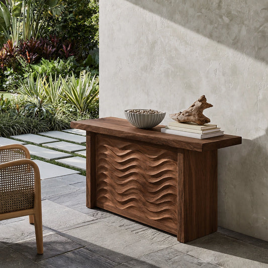 Wave Front Natural Solid Wood Sideboard Cabinet with Hidden Storage - Livewoodcraft - 8368