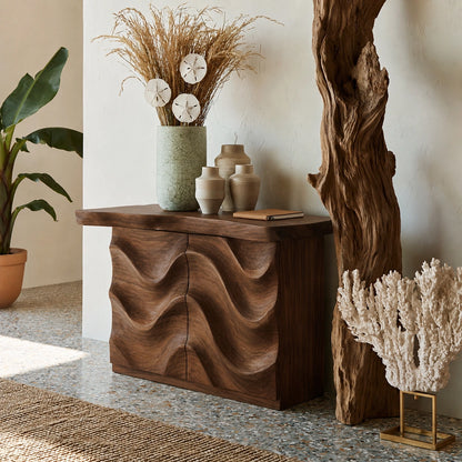 Wave Front Natural Solid Wood Sideboard Cabinet with Hidden Storage - Livewoodcraft