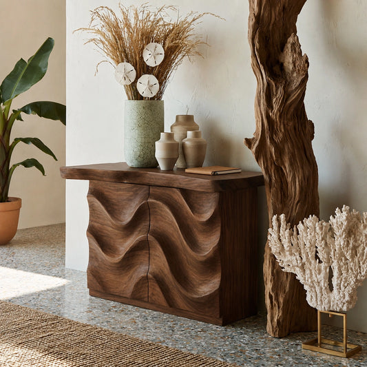 Wave Front Natural Solid Wood Sideboard Cabinet with Hidden Storage - Livewoodcraft