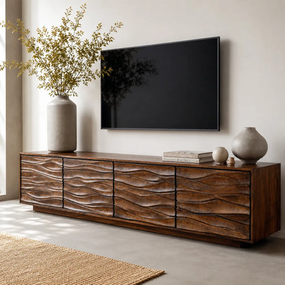Wave Front Natural Solid Wood TV Stand with Sculpted Storage Design - Livewoodcraft - 10