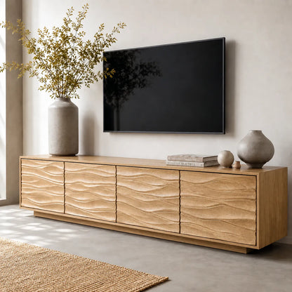 Wave Front Natural Solid Wood TV Stand with Sculpted Storage Design - Livewoodcraft - 11