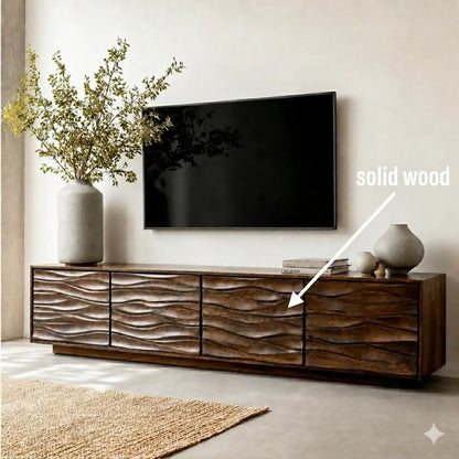 Wave Front Natural Solid Wood TV Stand with Sculpted Storage Design - Livewoodcraft - 2