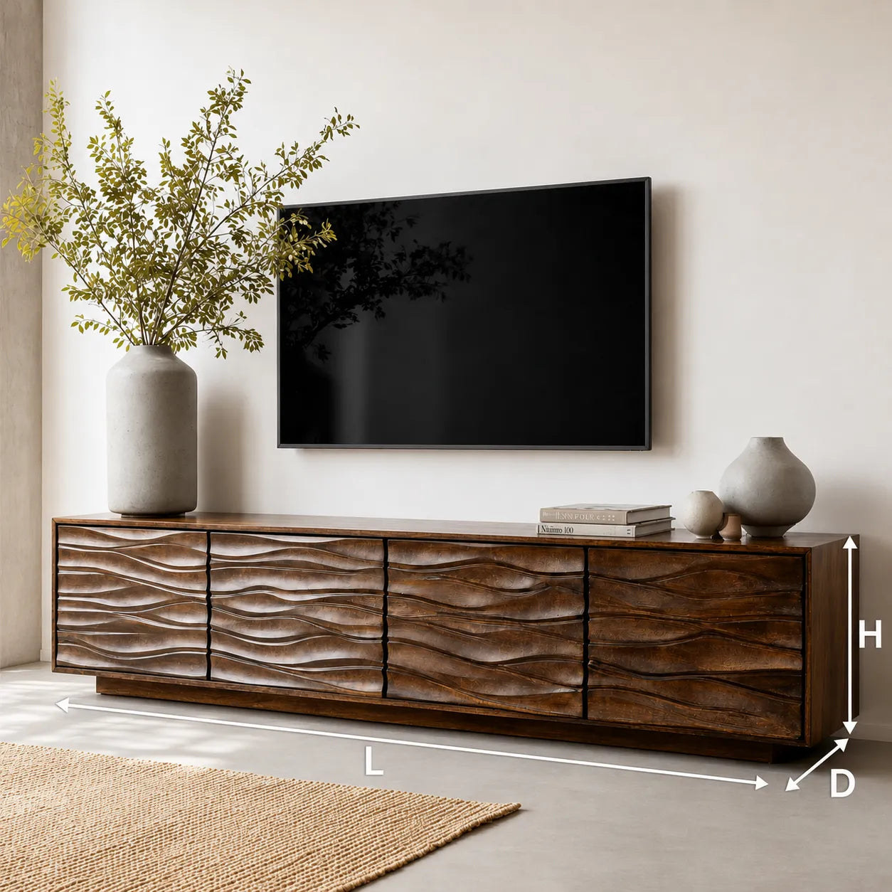 Wave Front Natural Solid Wood TV Stand with Sculpted Storage Design - Livewoodcraft - 3