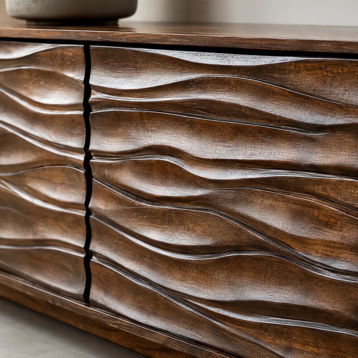 Wave Front Natural Solid Wood TV Stand with Sculpted Storage Design - Livewoodcraft - 4