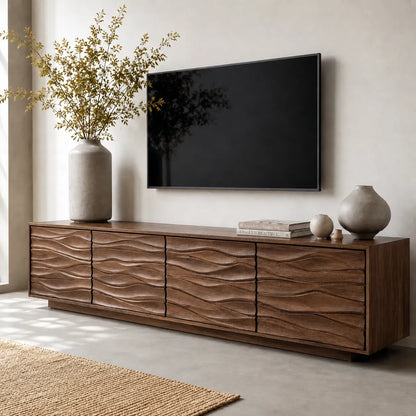 Wave Front Natural Solid Wood TV Stand with Sculpted Storage Design - Livewoodcraft - 5