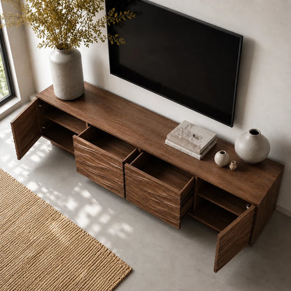 Wave Front Natural Solid Wood TV Stand with Sculpted Storage Design - Livewoodcraft - 6