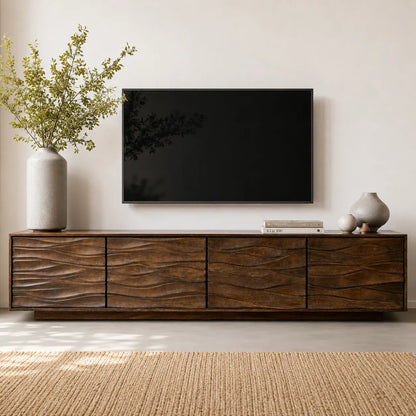 Wave Front Natural Solid Wood TV Stand with Sculpted Storage Design - Livewoodcraft - 7