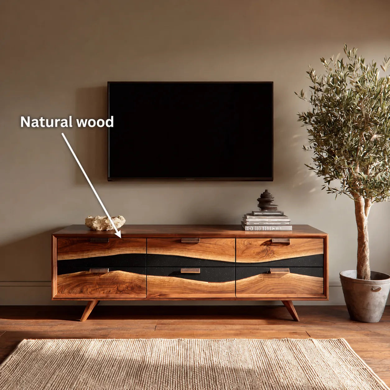 Wave Front Natural Solid Wood TV Stand with Six Drawer Storage - Livewoodcraft - 11