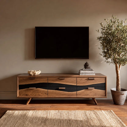 Wave Front Natural Solid Wood TV Stand with Six Drawer Storage - Livewoodcraft - 2