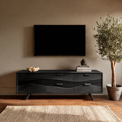 Wave Front Natural Solid Wood TV Stand with Six Drawer Storage - Livewoodcraft - 4
