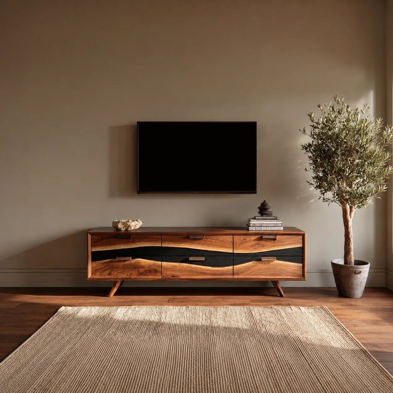 Wave Front Natural Solid Wood TV Stand with Six Drawer Storage - Livewoodcraft - 5