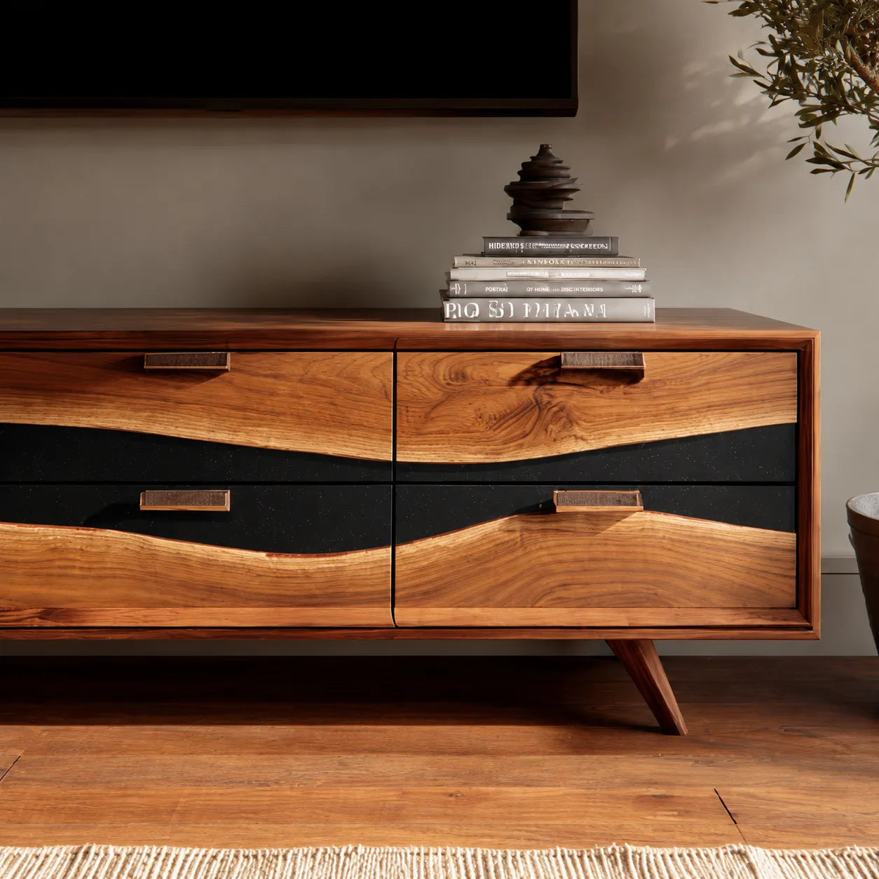 Wave Front Natural Solid Wood TV Stand with Six Drawer Storage - Livewoodcraft - 6