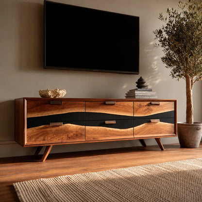 Wave Front Natural Solid Wood TV Stand with Six Drawer Storage - Livewoodcraft - 7