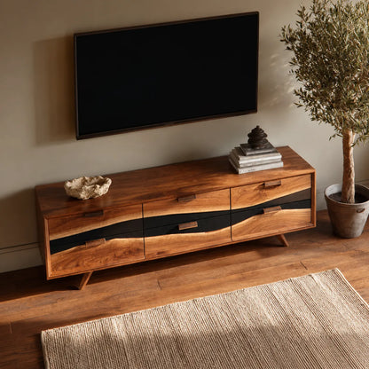 Wave Front Natural Solid Wood TV Stand with Six Drawer Storage - Livewoodcraft - 8