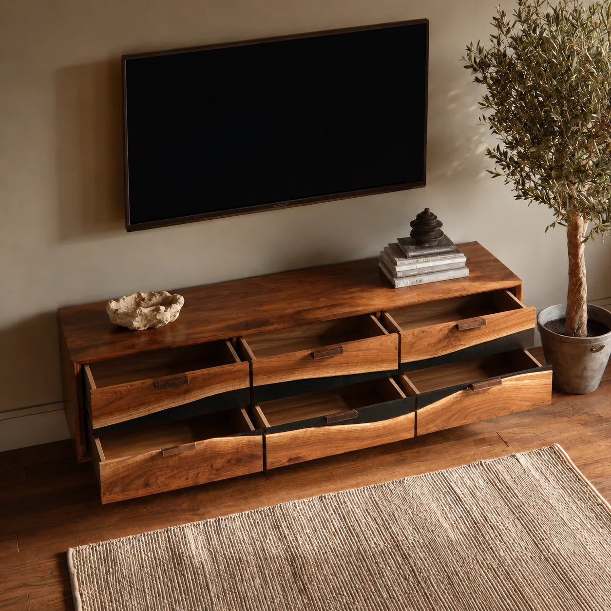 Wave Front Natural Solid Wood TV Stand with Six Drawer Storage - Livewoodcraft - 9