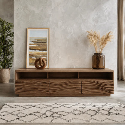 Wave Front TV Stand with Sculpted Storage and Open Display Shelf - Livewoodcraft - 11