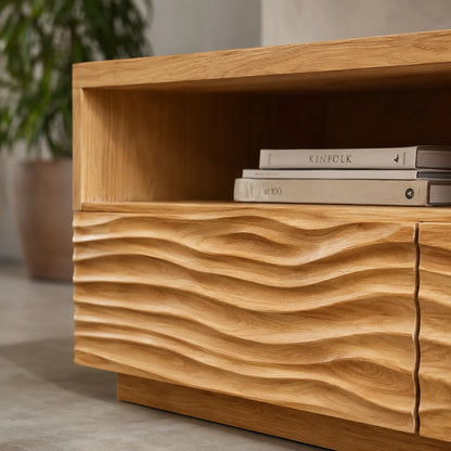 Wave Front TV Stand with Sculpted Storage and Open Display Shelf - Livewoodcraft - 4