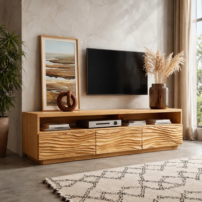 Wave Front TV Stand with Sculpted Storage and Open Display Shelf - Livewoodcraft - 5