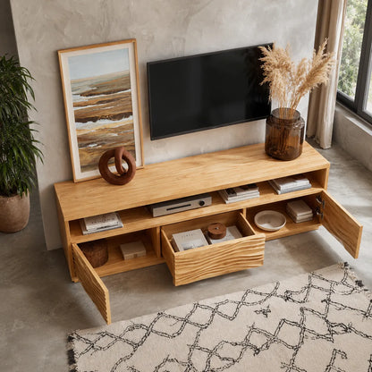 Wave Front TV Stand with Sculpted Storage and Open Display Shelf - Livewoodcraft - 7